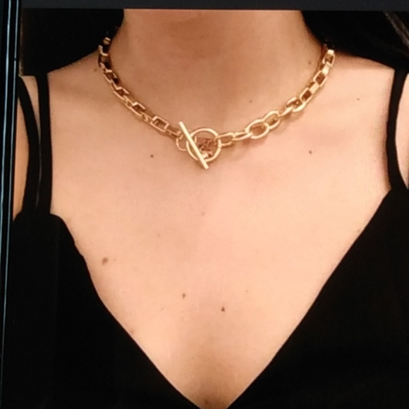 NEW TOGGLE GOLD CHOKER CHAIN COLLAR CLAVICLE NECKLACE - Picture 3 of 4